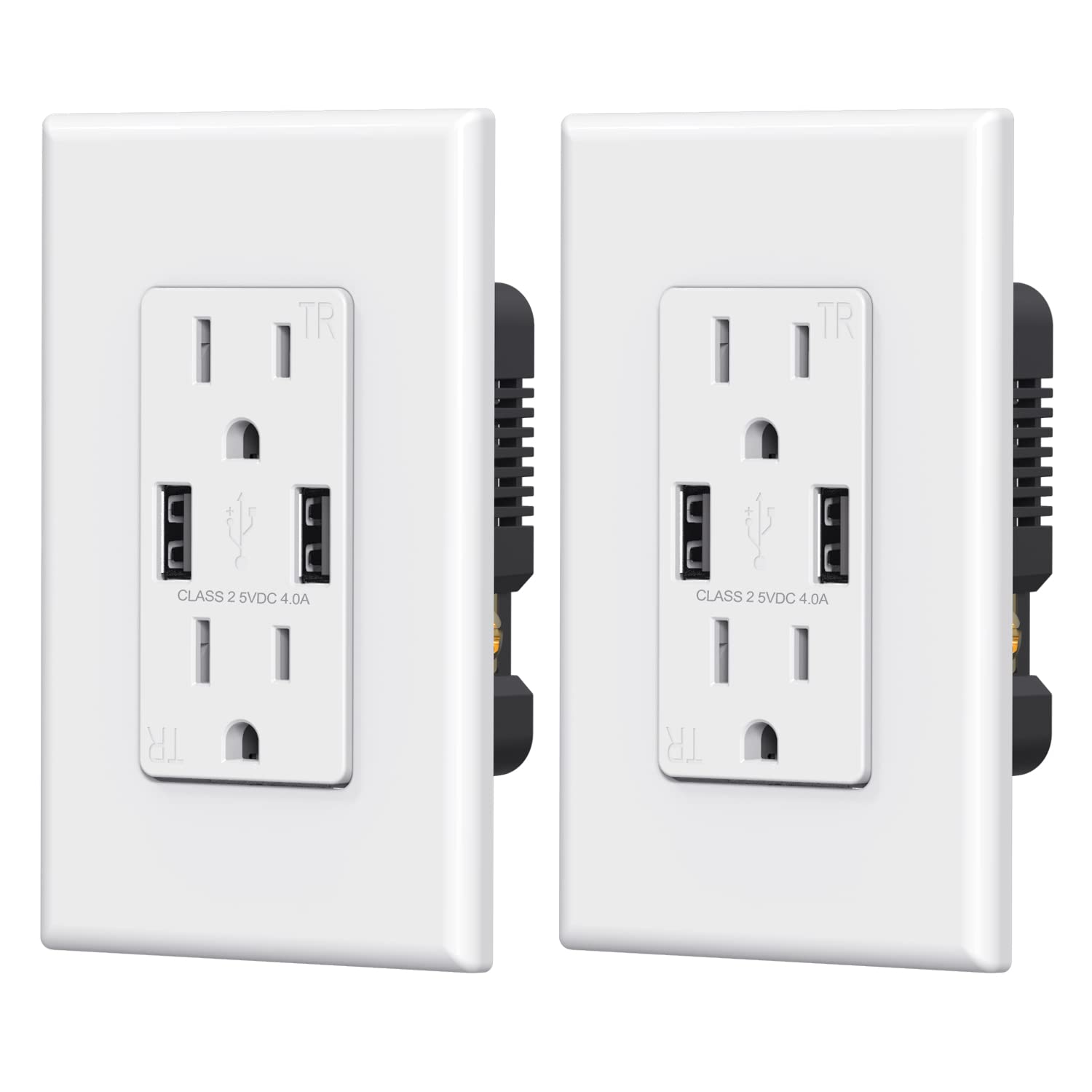 ELEGRP Tomacorrientes de pared de puertos USB de alta velocidad dual de 4.0 A con chip inteligente, enchufe doble de 15 A, placa de pared incluida,