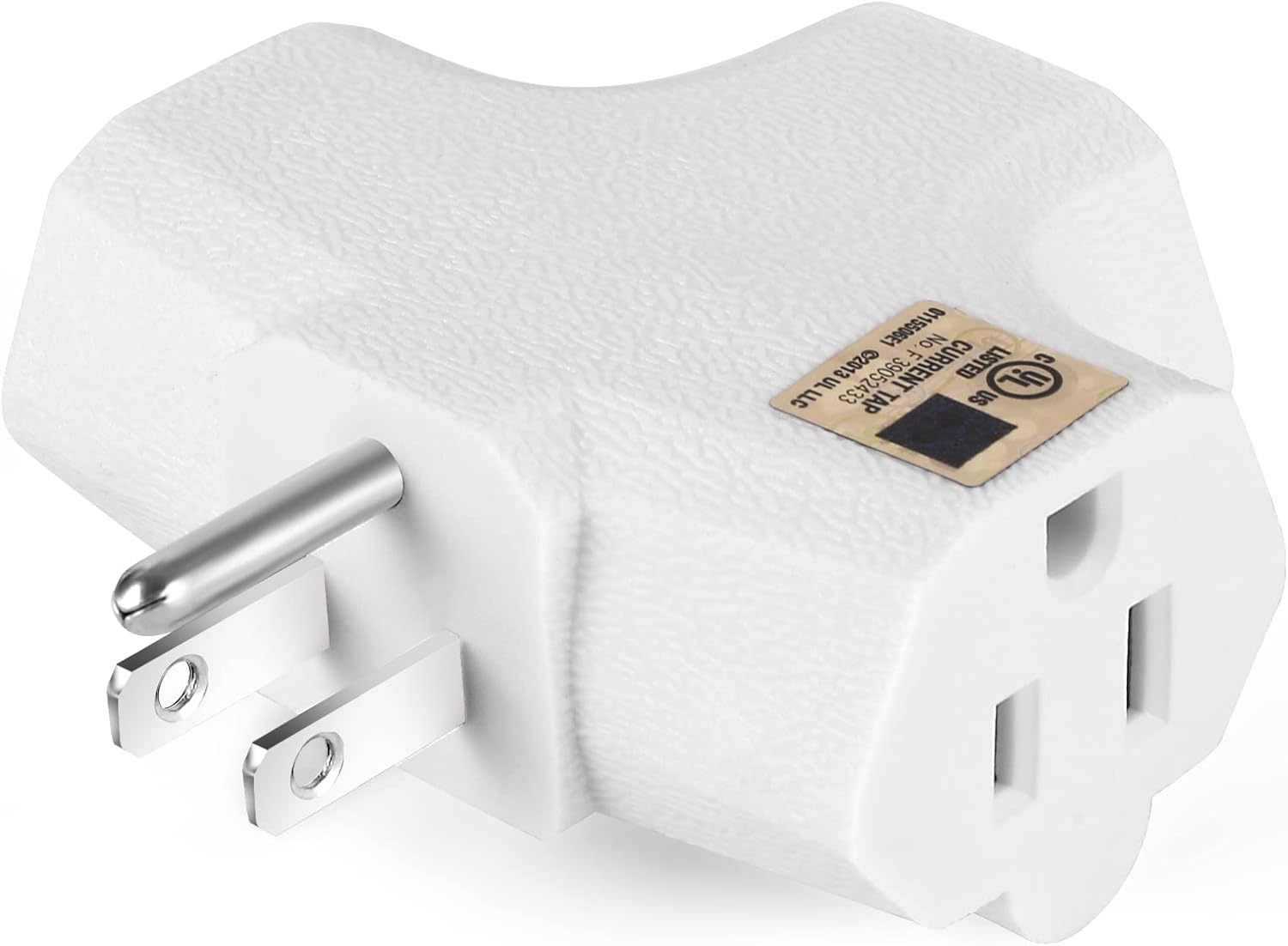 Adaptador de pared de 3 tomacorrientes en forma de T, extensor de enchufe de 3 clavijas con conexión a tierra, 125 V 1875 W, enchufe de pared