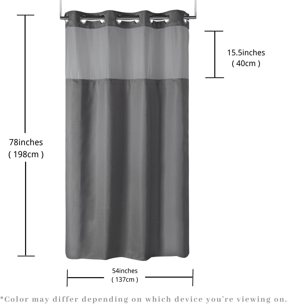 Ecoehoe Cortina de ducha de 54 pulgadas de ancho x 78 pulgadas de largo, sin ganchos, con forro a presión con imanes, lavable a máquina, parte