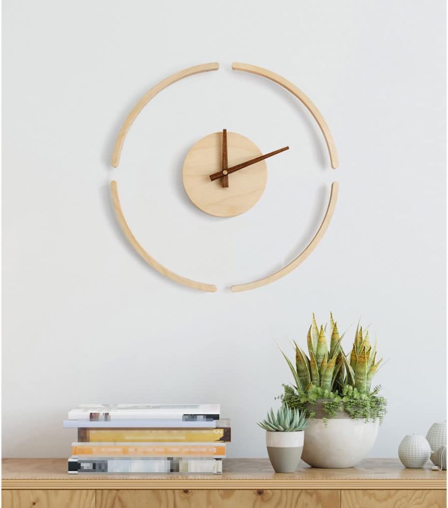 AOKLEY Reloj de pared Decorative 3D Transparent Wall Clock Creative Wood & Clear Acrylic Round Wall Clock Nordic Minimalist Clock for Living Room