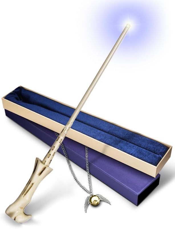 Napto Varita de mago iluminada, varita mágica de brujas para cosplay, accesorios de cosplay de brujería con collar, fiesta de cumpleaños (formable)