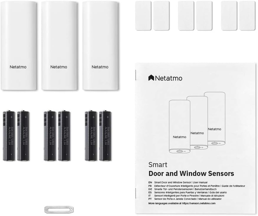 Netatmo Sensores inteligentes para puertas y ventanas  Paquete de 3  Sensores inalámbricos para ventanas y puertas  Fácil de instalar  Modelo DTGUS