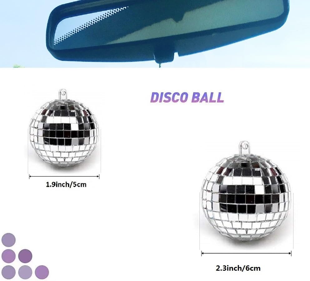Accesorio de bola de discoteca para colgar, bola de discoteca con espejo, bola de discoteca para espejo de automóvil, colgante de coche de