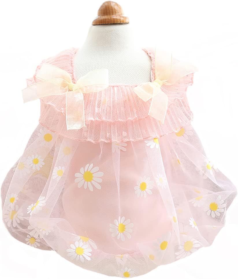 MaruPet Elegante vestido de princesa brillante de margarita con punto de lazo para perro pequeño, extra pequeño, pug, chihuahua, shih tzu, Yorkshire
