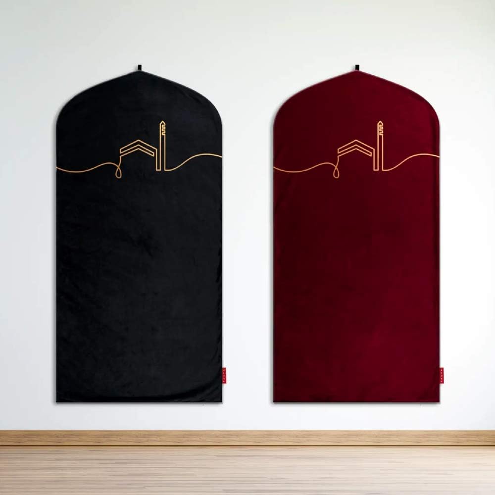 TAKVA Tapete de oración prémium  Colección Kaaba (ComfitPlus, Kaaba Maroon) Alfombra acolchada de espuma viscoelástica para oración, musulmana,