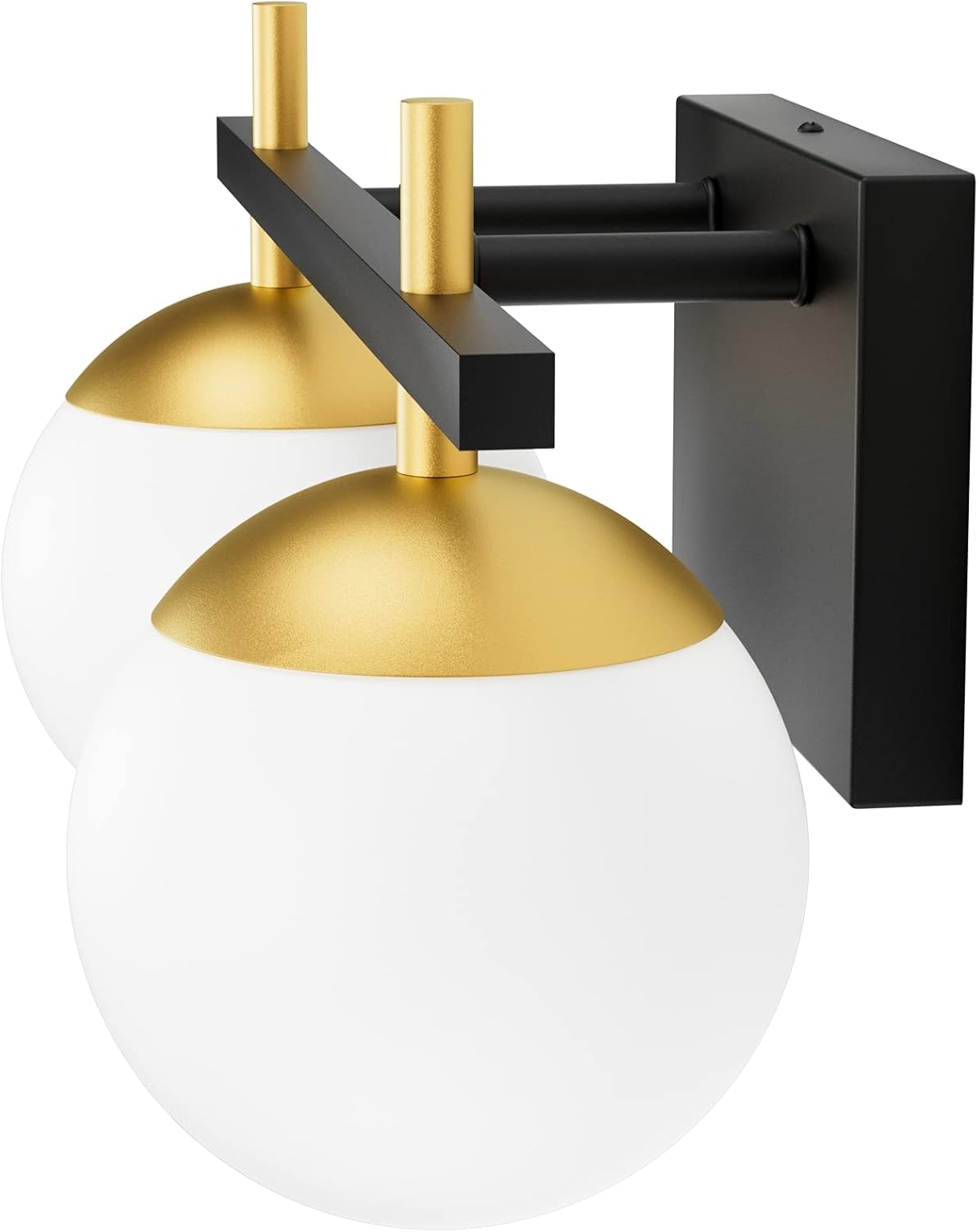 Ralbay Lámpara de tocador de baño de oro negro 2 luces de mediados de siglo moderna lámpara de pared de bola de vidrio lechoso negrodorado para baño