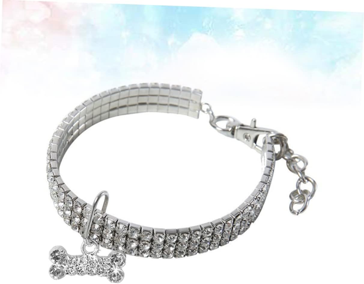 POPETPOP 1 collar de perro con diamantes de imitación, cadena elástica para el cuello de gato, collares para cachorros, collares ajustables para