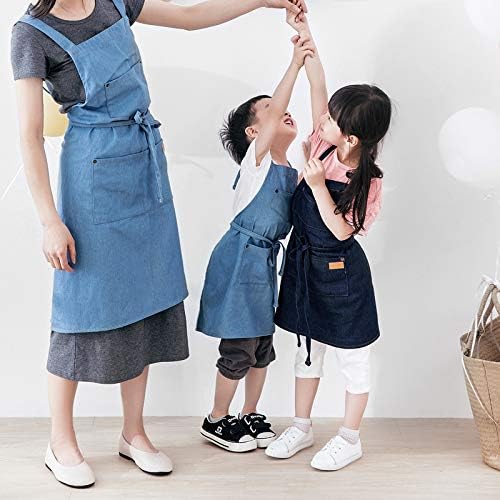 Delantal de mezclilla a juego para niños y adultos, niños de 4 a 7 años, 9 a 12 años, cocina, jardinería, pintura, barbacoa..