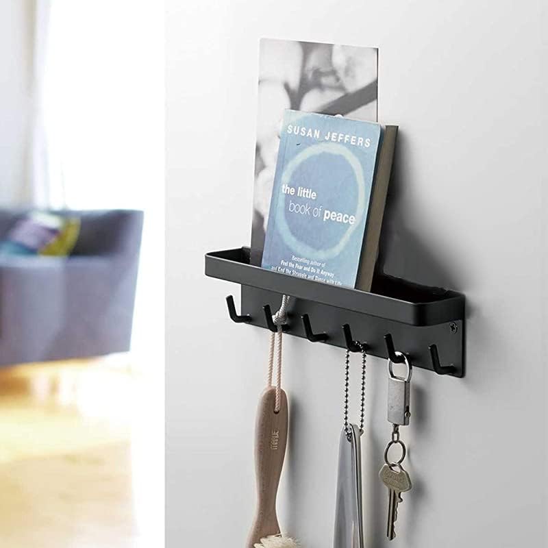 Soporte para llaves montado en la pared con 6 ganchos, soporte de metal autoadhesivo para llaves con bandeja organizadora de correo, colgador de
