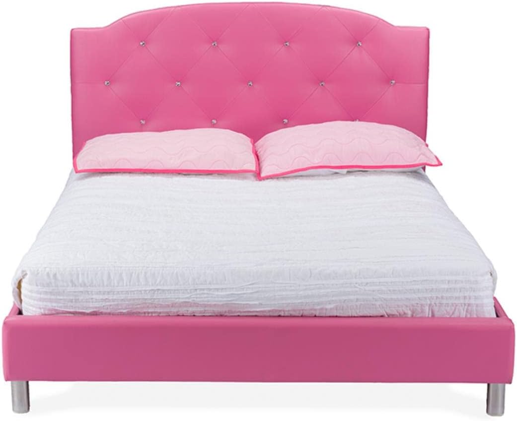 Baxton Studio Canterbury Cama moderna de piel sintética., Madera, Rosado