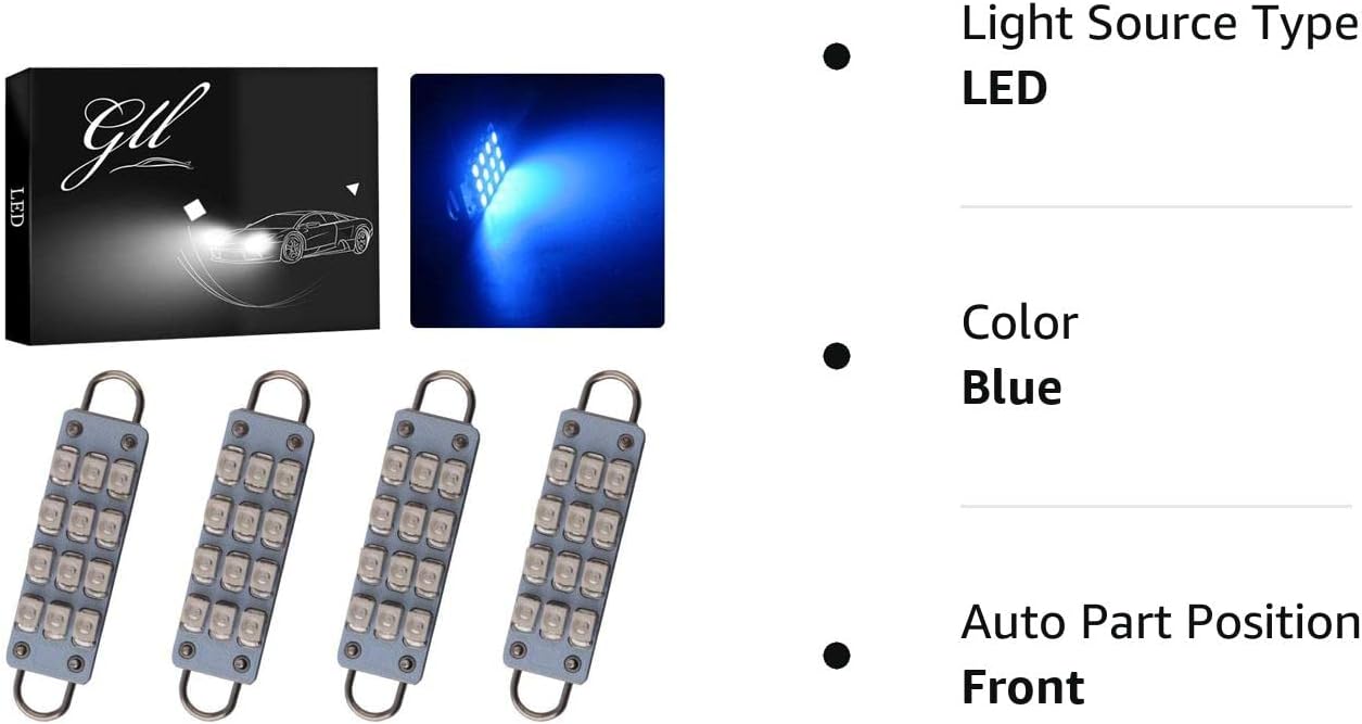 Grandview TM 0.157 x 1.732 in (1.73 pulgadas) 12-SMD 1210 3528 Chip Rígido Loop Festoon Bombillas LED para el interior del coche, cúpula mapa, luz