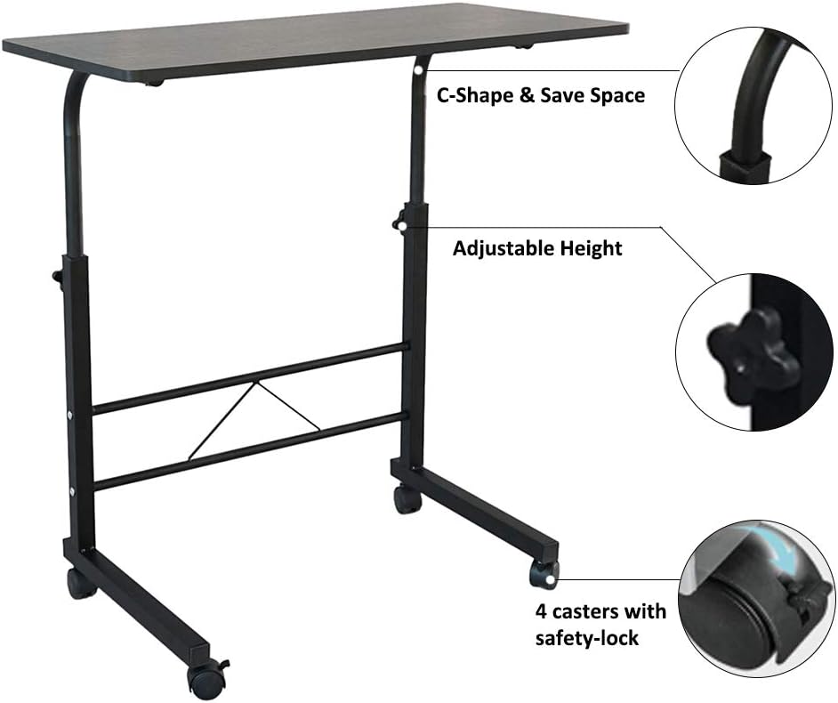 Binrrio Mesa auxiliar de sofá con ruedas, escritorio extraíble para computadora portátil, mesa de café con ruedas ajustable en altura, escritorio