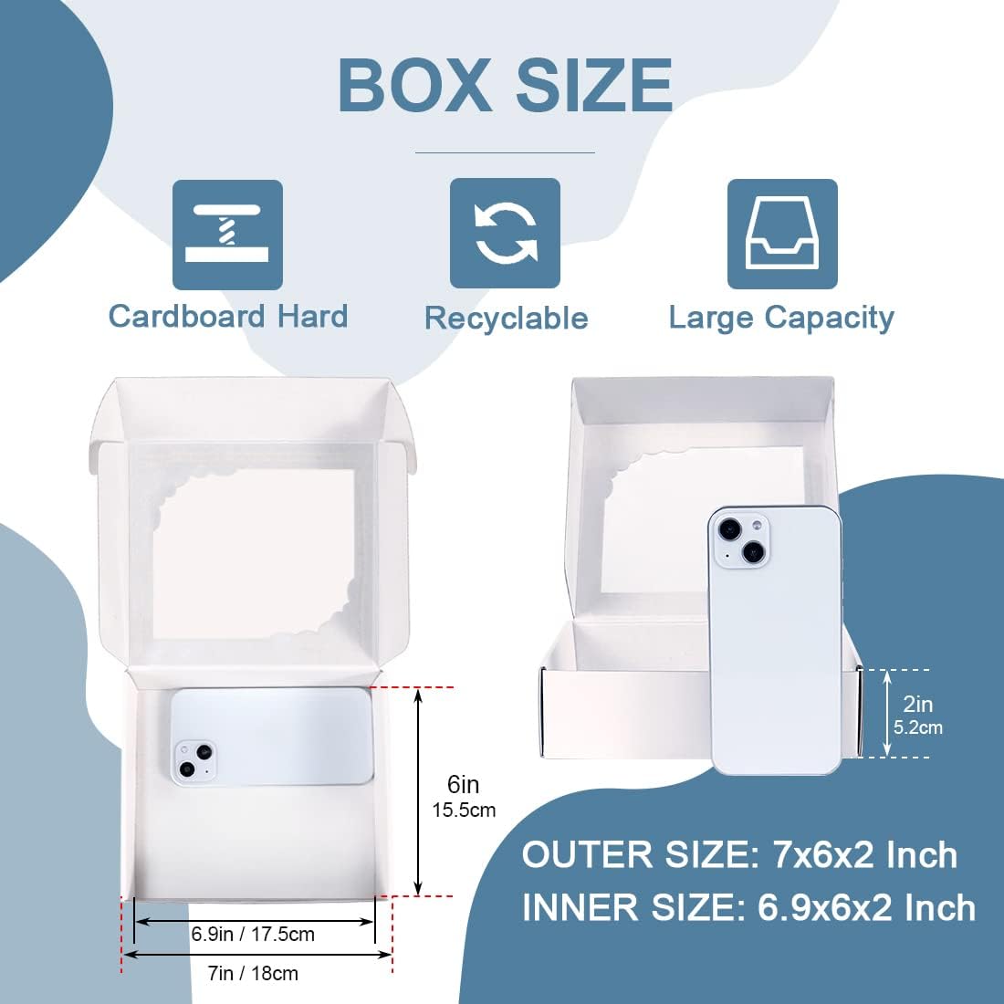 OUGEBOX 30 cajas de regalo de 7 x 6 x 2 pulgadas, cajas de envío de cartón blanco con tapas, para envolver regalos de fiesta de cumpleaños, dulces