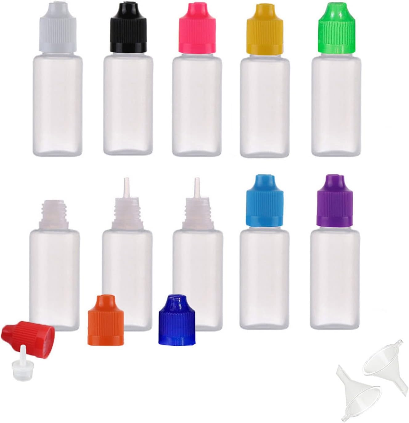 SmaUnicorn 10 botellas de gotero de líquido exprimibles vacías de LDPE de 0.3 fl oz (0.3 onzas), recipiente con gotero líquido para ojos con tapas
