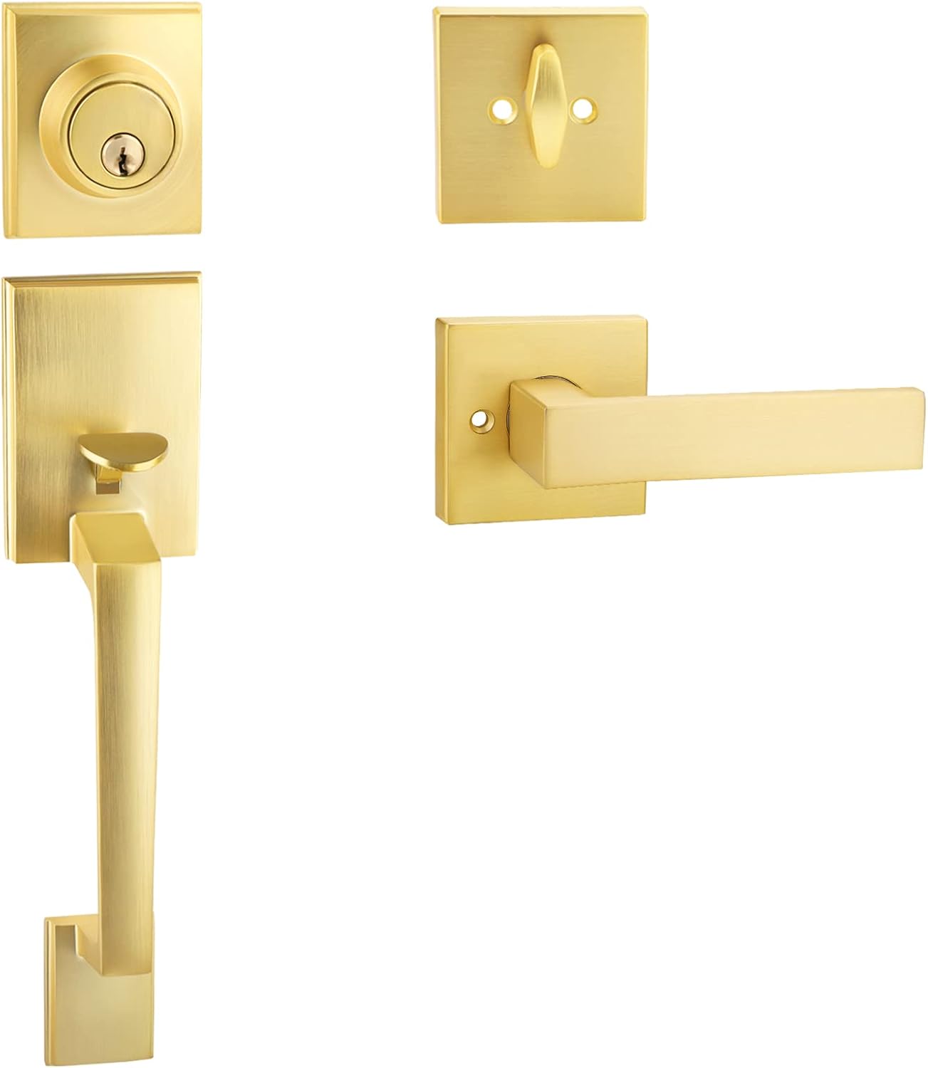 EHOMEWARE Juego de manijas de puerta de entrada doradas  Manija de un solo cilindro con palanca para puertas de entrada y puertas delanteras
