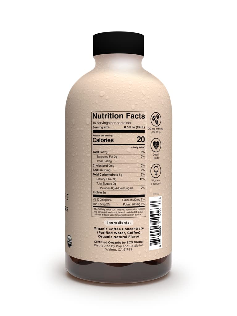 Pop & Bottle Super Concentrate – Café frío instantáneo, café caliente o helado, sin azúcar refinado, sin lácteos, hace hasta 16 tazas, gran