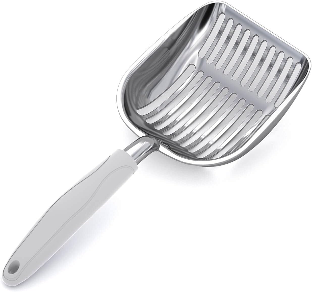 WePet Cuchara de arena para gatos, tamiz de aleación de aluminio, pala de metal para gatitos, pala profunda, mango largo, tamizado de excrementos,