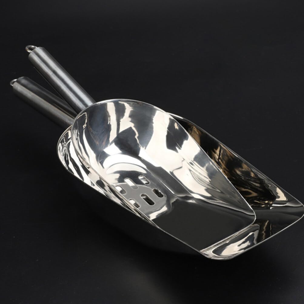 Luxshiny Cucharas de hielo con agujeros de acero inoxidable ranurado cuchara de comida para perros Cuchara de arena para gatos, pala profunda,