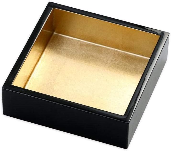 Caspari Servilletero de cóctel lacado en negro y dorado, 1 unidad