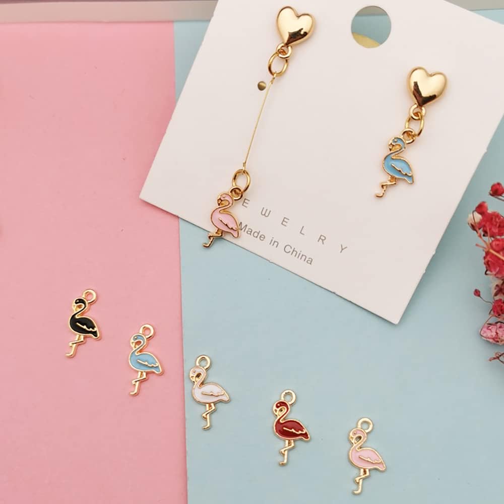 50 dijes esmaltados de mini flamencos, coloridos dijes de animales, pájaros y grúas, colgantes de bricolaje para hacer joyas, aretes, pulseras,