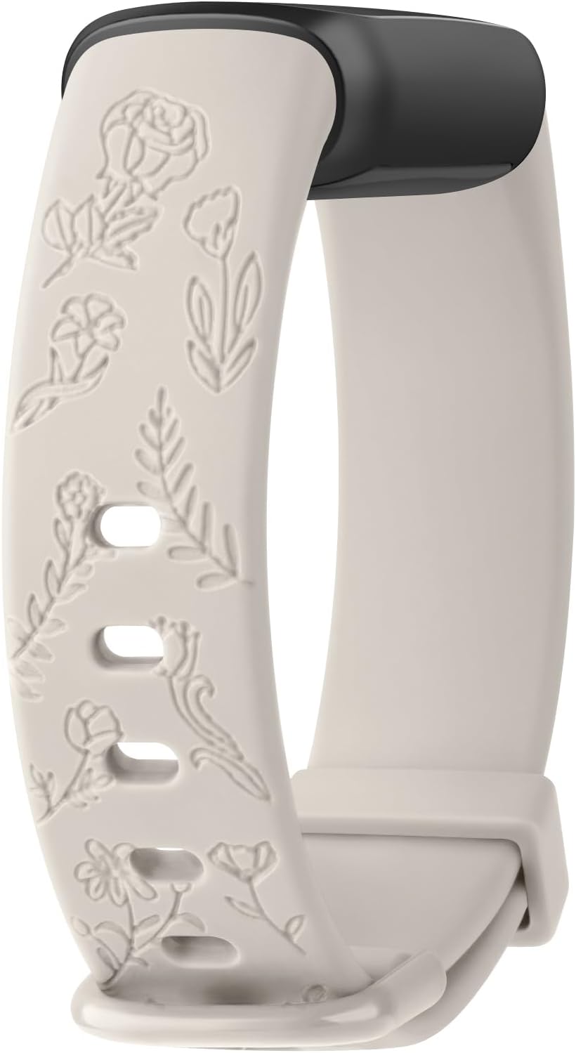 Amzpas Correa grabada para Fitbit Luxe para mujer, diseño floral, de silicona, impermeable, correa de repuesto compatible con Fitbit Luxe Fitness