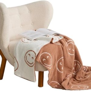 Manta de punto de microfibra esponjosa súper suave y bonita con cara sonriente, afelpada, ligera, ligera, para sofá y cama, 69 x 40 pulgadas (color Manta de punto de microfibra esponjosa súper suave y bonita con cara sonriente, afelpada, ligera, ligera, para sofá y cama, 69 x 40 pulgadas (color