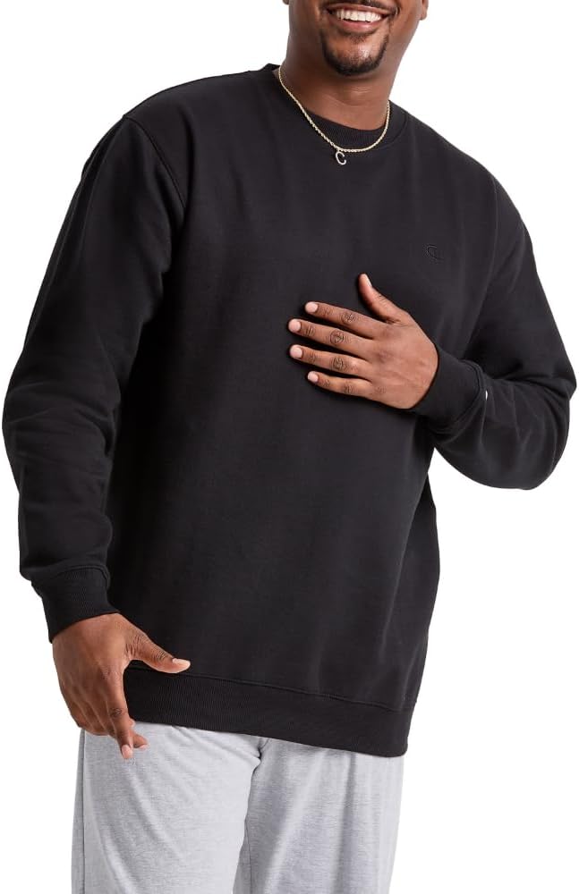 Champion Sudadera de forro polar Powerblend para hombre, sudadera de cuello redondo (regular o grande y alto)