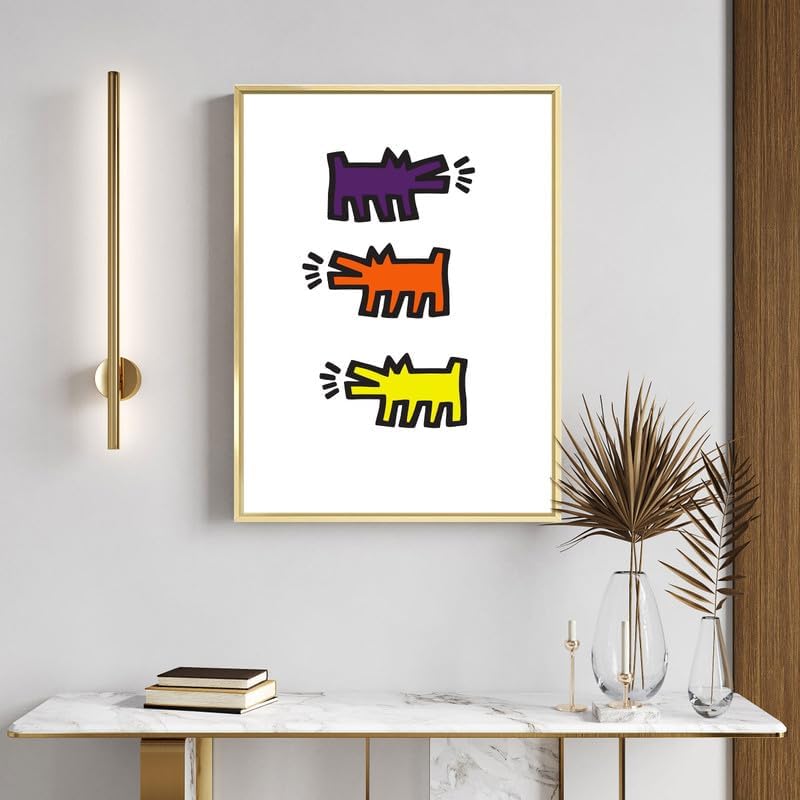 GLODD Keith Haring – Arte de pared, lienzo de perros ladrando, arte de línea negra, colores surtidos, 8 x 10 pulgadas