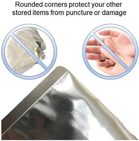 PackFreshUSA Paquete de 25 bolsas de Mylar de 7 mil cuartos, absorbentes de oxígeno de 200 cc, esquinas redondeadas, guía de almacenamiento de