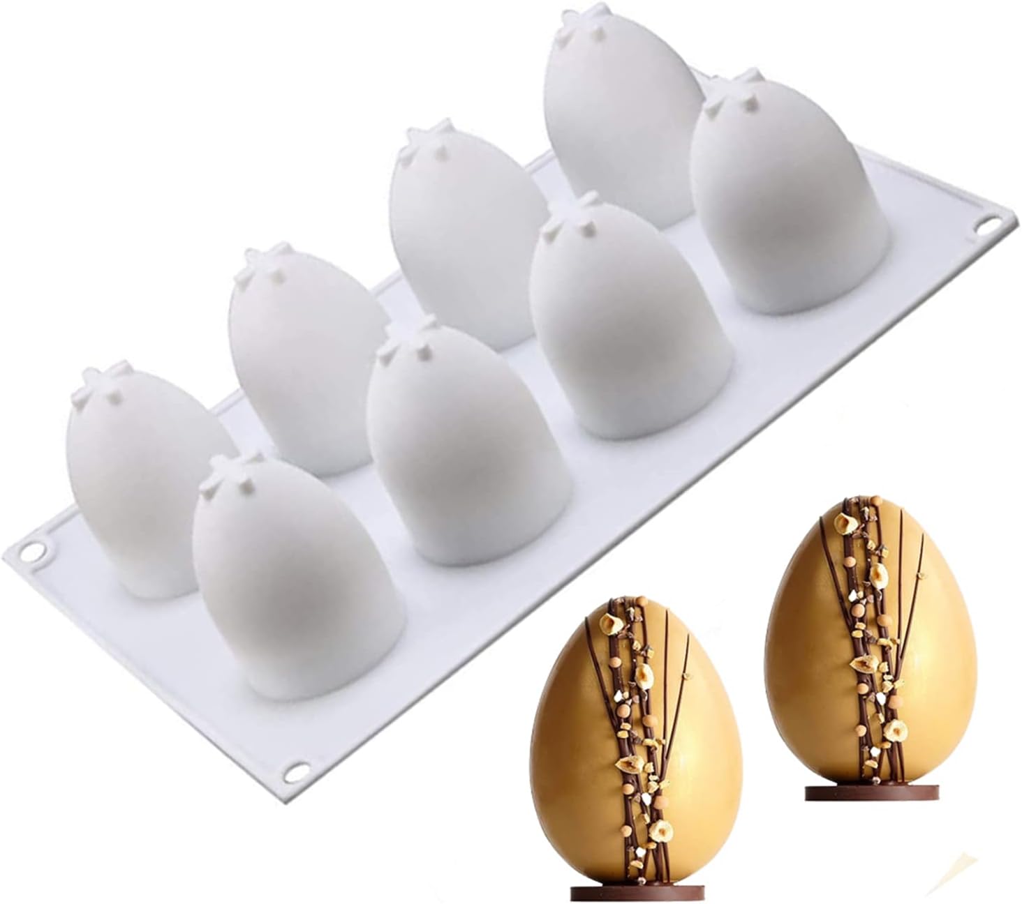 FVVMEED Moldes de silicona para huevos de Pascua con 8 cavidades, molde de mousse para tartas, molde antiadherente 3D para hornear, postre, pastel