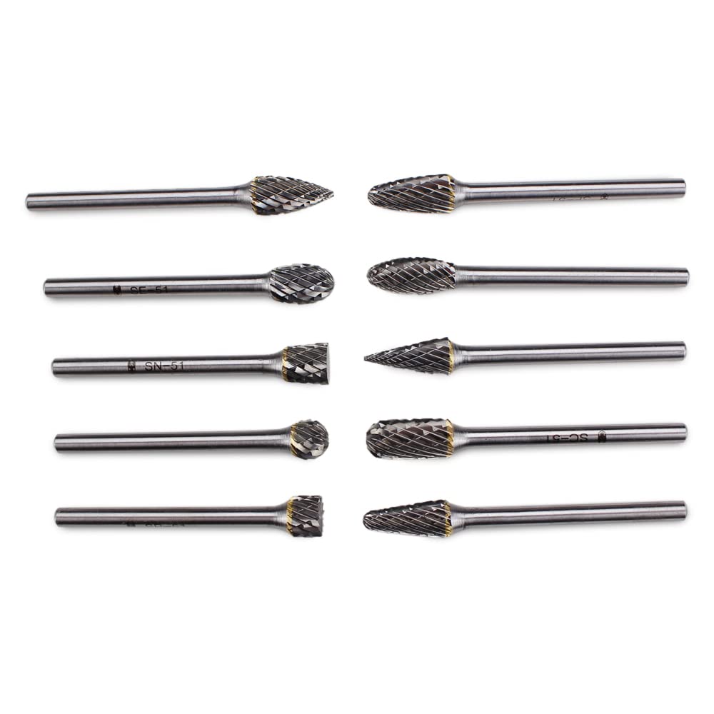 BHA Juego de brocas rotativas de carburo de tungsteno para grabado de metal y trabajo de precisión, doble corte con vástago de 18 pulgadas, 10 piezas