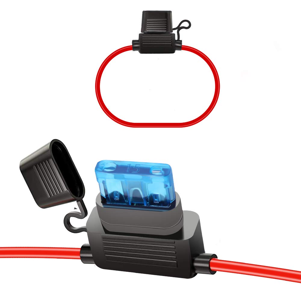 Soporte en línea 16AWG arnés de cableado ATCATO 15AMP Blade Automotive Fuse Holder 2 Pack