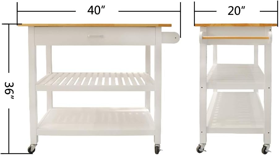 GLANZEND Carrito de isla de cocina, isla de cocina móvil con estante de almacenamiento, cajón, 2 ruedas con cerradura, parte superior de madera de