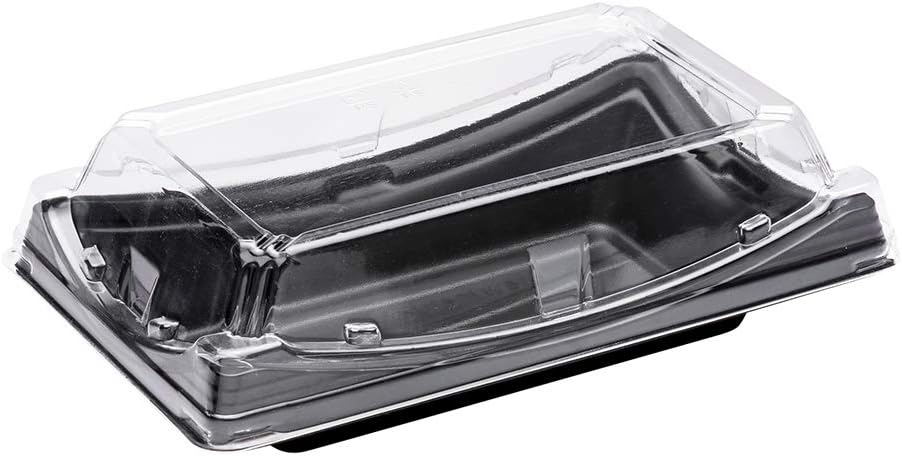 Restaurantware Roku – Bandejas de sushi de 7.5 x 4.75 pulgadas, 100 recipientes desechables para sushi con tapas, recipientes cortos para llevar