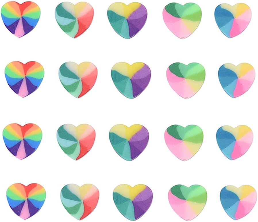 KitBeads 100 cuentas de corazón de polímero de arcilla arco iris en forma de corazón, cuentas espaciadoras de corazón de amor de arcilla para