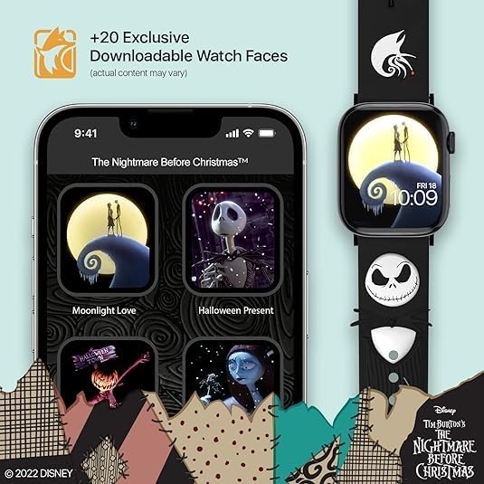The Nightmare Before Christmas – Colección de correas de reloj inteligente con licencia oficial, compatible con todos los tamaños y series de Apple
