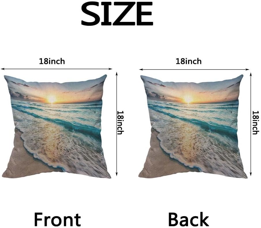 HOSNYE Seaside Wave – Funda de almohada de lino y algodón con diseño de océano tropical, playa, mar, puesta de sol, atardecer, azul, arena, verano,