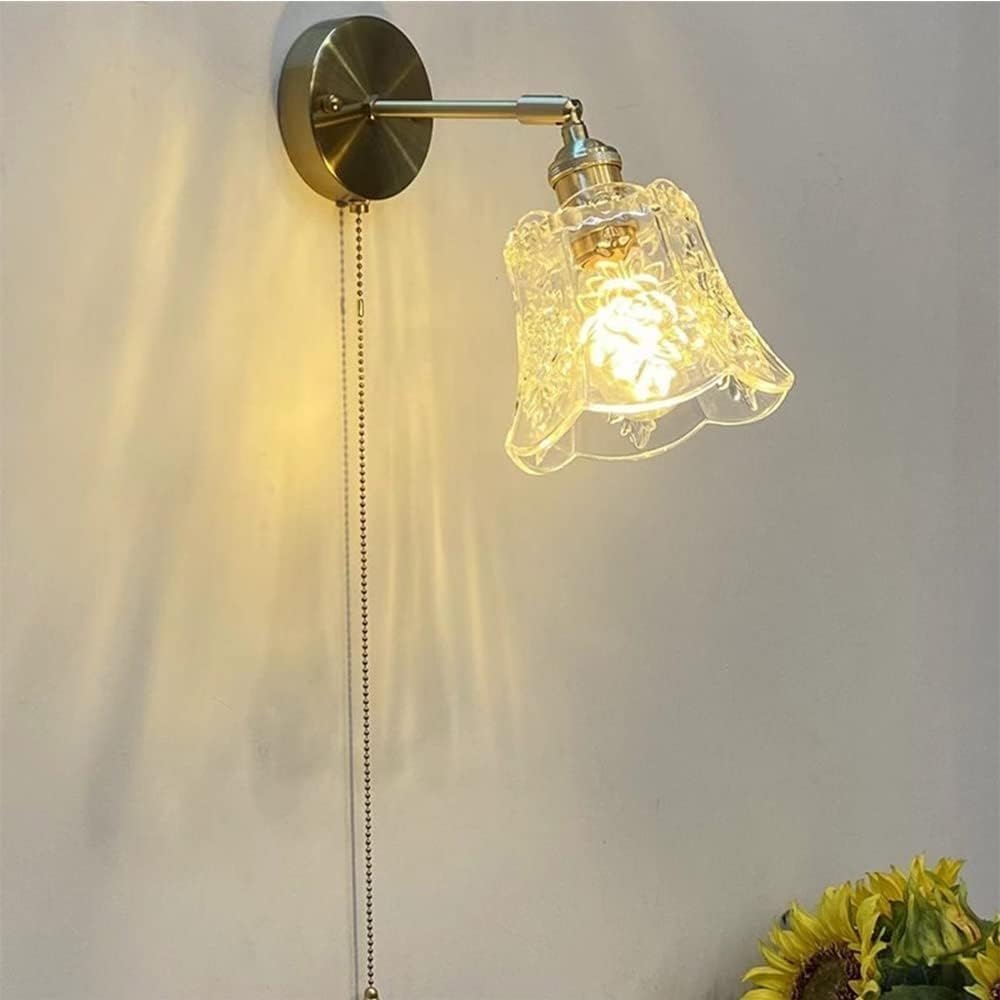 Lámpara de pared de vidrio retro latón decorativo apliques de pared interruptor de cable de tracción Iluminación nocturna Luminaria cabecera de