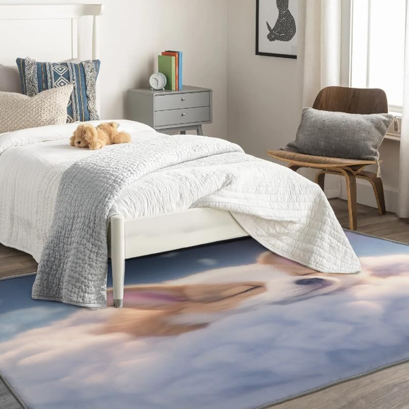 Alfombras lavables para entrada, sala de estar, dormitorio, alfombra Corgi y decoración del hogar, bonita alfombra de área para perros de 2 x 3