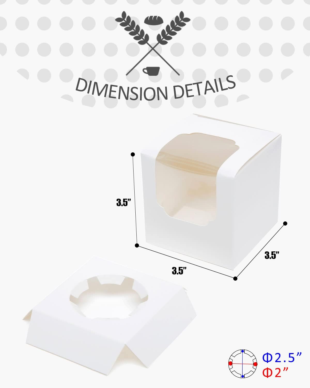 qiqee Paquete de 60 cajas para magdalenas autoemergentes individuales para cupcakes, color blanco, 3.5 x 3.5 x 3.5 pulgadas, cajas individuales para