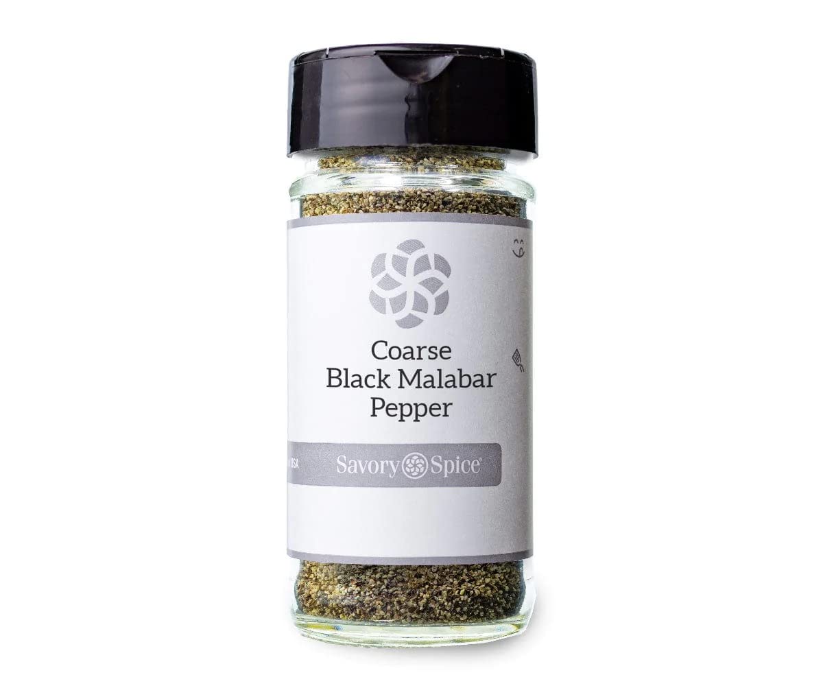 Savory Spice – Pimienta negra gruesa Malabar – Granos de pimienta negra molida gruesa de la costa de Malabar de la India (bolsa de 2 tazas – Neto 8