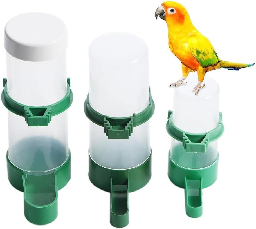 1 bebedor de agua para pájaros, comedero de plástico para pájaros, dispensador automático de alimentos para loros Budgie (M-bebedor)