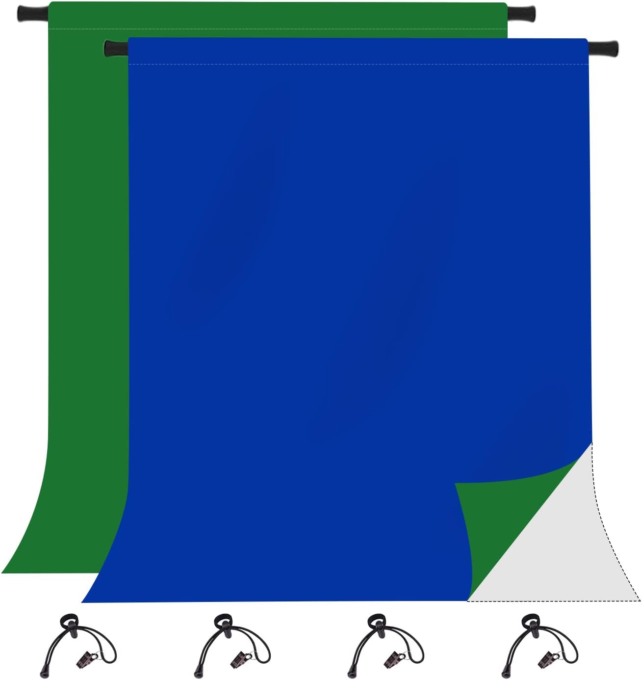 KUKUSOUL KUSKX002 – Telón de fondo azul verde 2 en 1 reversible de 5 x 7 pies, color azul y verde, para fotografía, juegos y transmisión en vivo