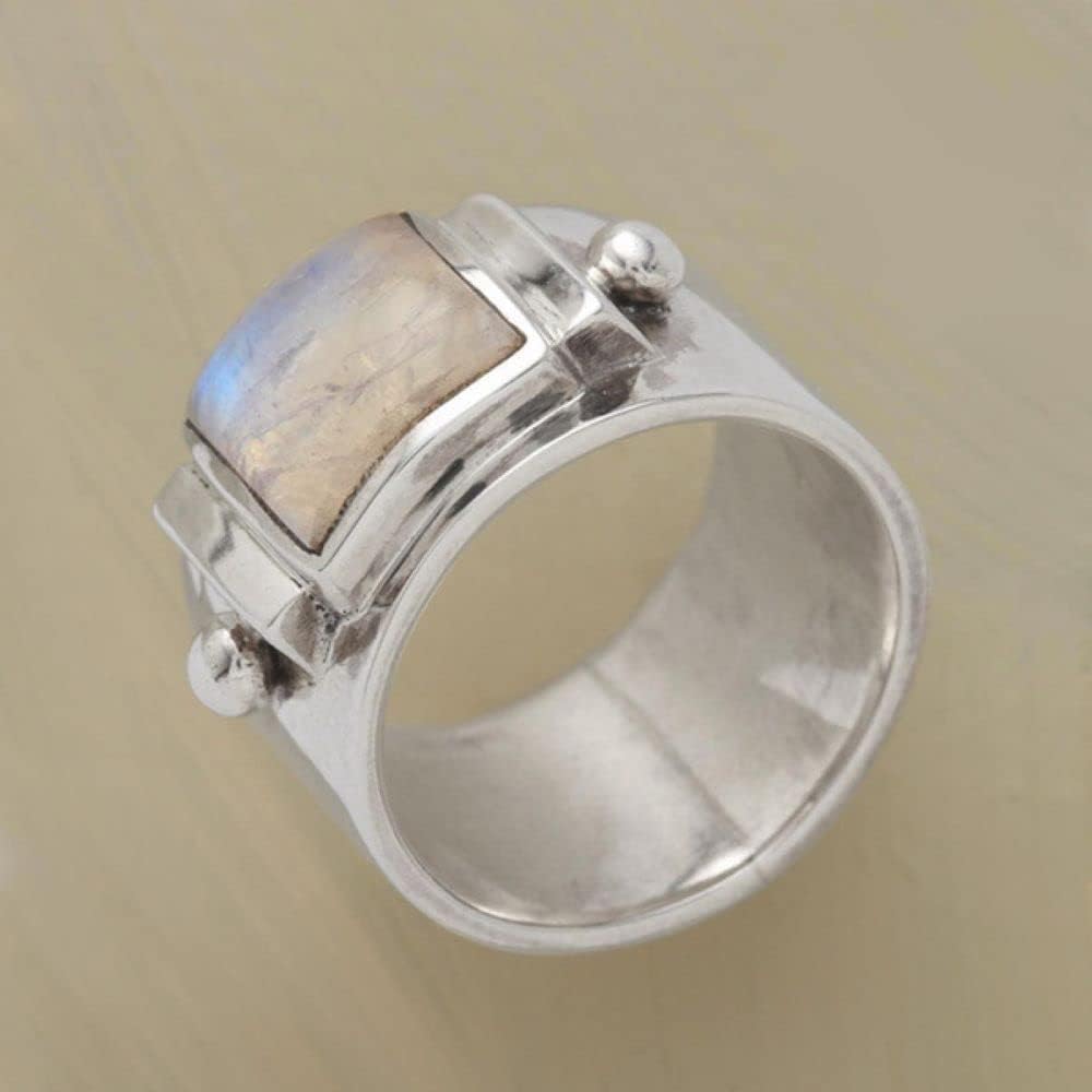 Gixaxak Anillo de plata de ley con piedra lunar para mujer, joyería bohemia ovalada, anillo de piedra lunar vintage, anillo de plata de ley 925,