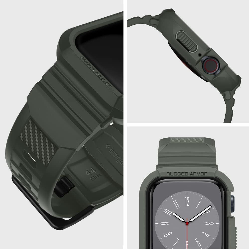 Spigen Rugged Armor Pro – Funda diseñada para Apple Watch con correa de las series 98SE276SE54 de 1.771.73 pulgadas, color verde militar