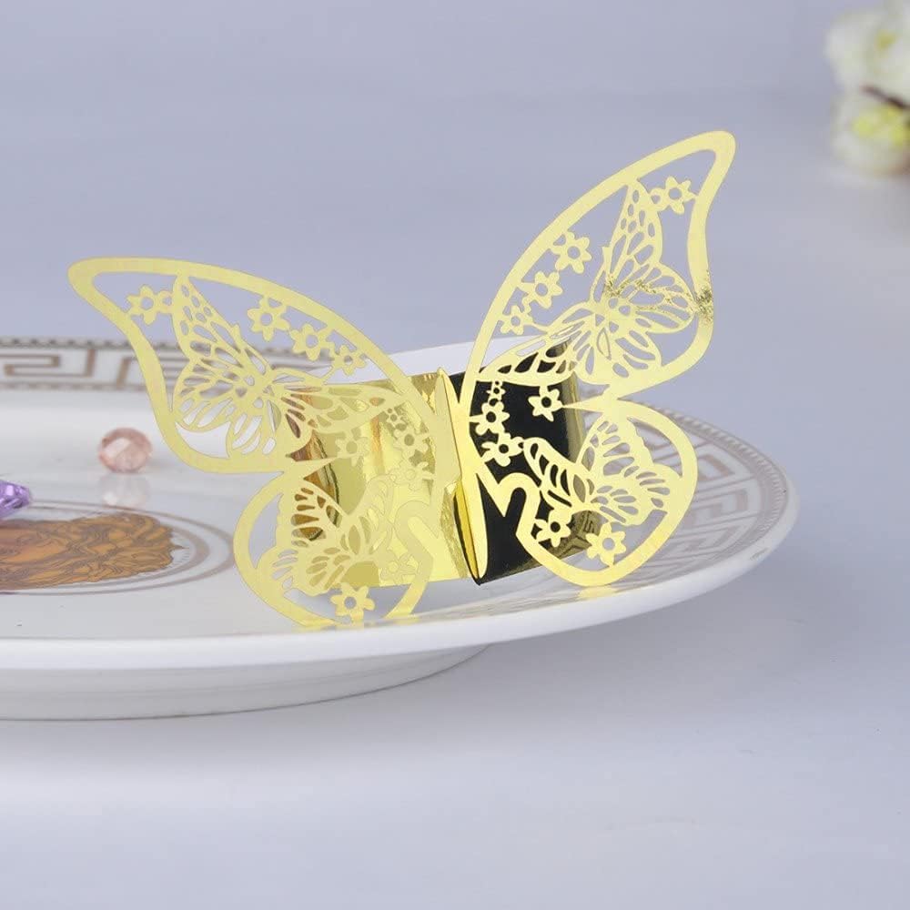 100 servilleteros cortados con láser con forma de mariposa para servilletas de papel de aluminio para bodas, fiestas, servilletas, decoración de