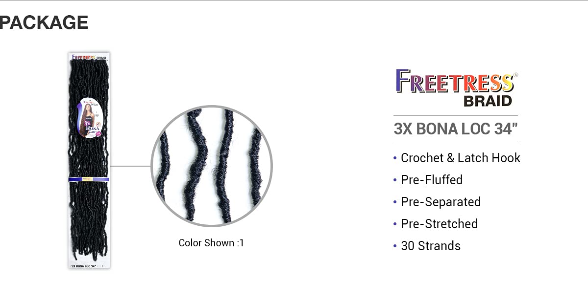 FreeTress – Trenzas de ganchillo 3X Bona Loc de 34 pulgadas (1 paquete, 1B)