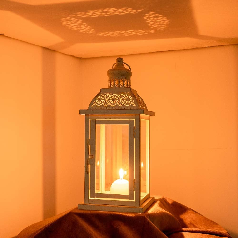 DECORKEY Farol decorativo para interiores y exteriores, faroles grandes de 14.4 pulgadas con vidrio, portavelas de metal colgantes vintage para mesa - Imagen 9