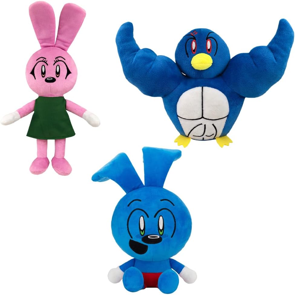 SiCso Blue Riggy – Peluche de mono de conejo azul, dibujos de Danno Cal, diseño de pájaro azul, almohada suave de 9.8 pulgadas (3 unidades)