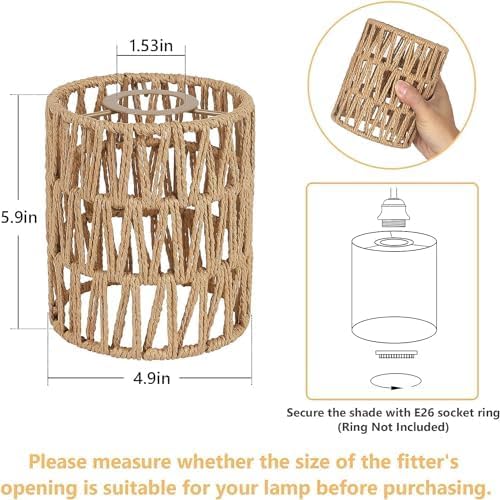 Paquete de 3 pantallas de lámpara de ratán, pequeñas pantallas de lámpara bohemia, 5.9 pulgadas de altura, 5 pulgadas de diámetro, adaptador de 1.53